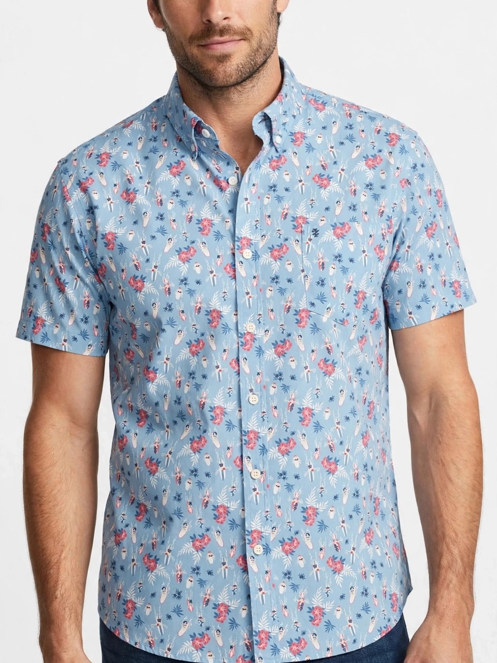 Izod Light Blue Short-Sleeve Floral Button-Down Shirt